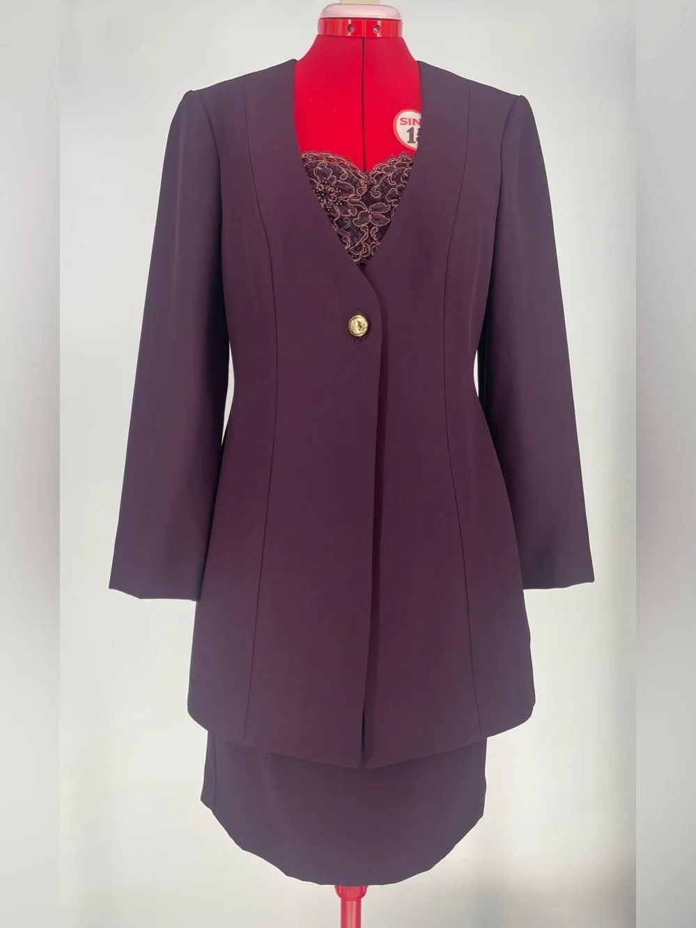 VTG 90s NWT Cachet Cohoes Aubergine 2 Piece Embellished Dress & Blazer Jacket